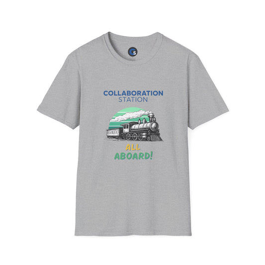 Collaboration Station T-Shirt — "All Aboard!" Vintage Train Team Tee