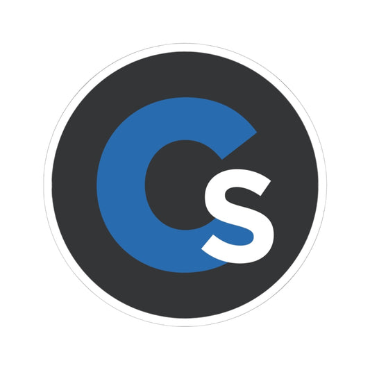 CS Logo Kiss-Cut Sticker — Round Laptop Decal (Blue & White on Black)