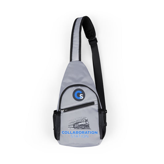 Collaboration Station Chest Bag — Grey Sling Crossbody with Logo and Graphic