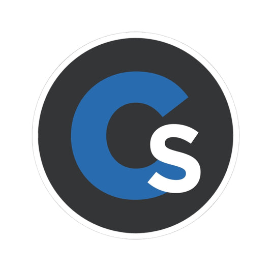 CS Logo Kiss-Cut Sticker — Round Laptop Decal (Blue & White on Black)