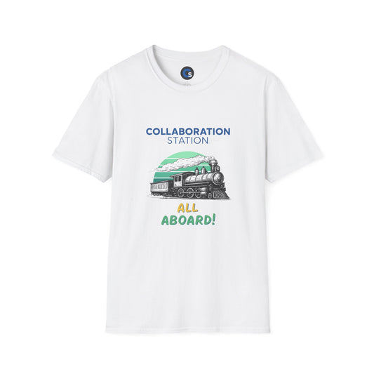 Collaboration Station T-Shirt — "All Aboard!" Vintage Train Team Tee