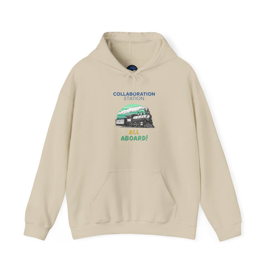 Collaboration Station "All Aboard!" Hoodie — Teamwork Train Graphic Sweatshirt