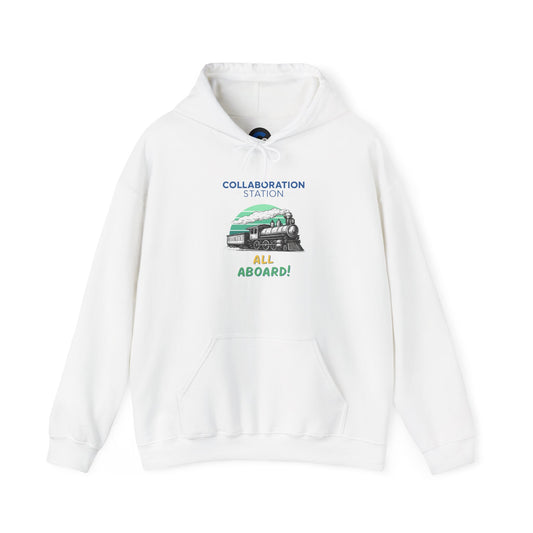 Collaboration Station "All Aboard!" Hoodie — Teamwork Train Graphic Sweatshirt